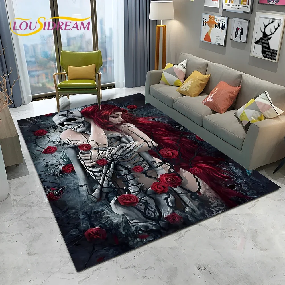 พรมลายหัวกะโหลกผู้หญิงสไตล์โกธ - Home Textiles Sale บทวิจารณ์และราคา
